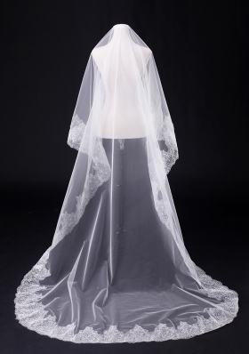 2014 One-Tier Tulle Lace Drop Veil Edge Bridal Veils