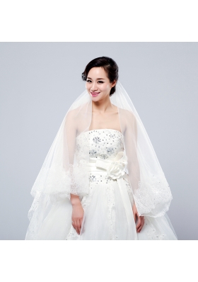 2014 One-Tier Tulle Lace Drop Veil Edge Bridal Veils