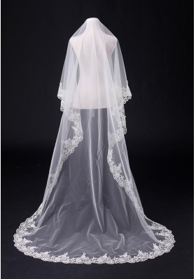 2014 One-Tier Tulle Wedding Veils with Scalloped Edge