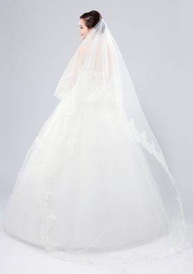 2014 One-Tier Tulle Wedding Veils with Scalloped Edge