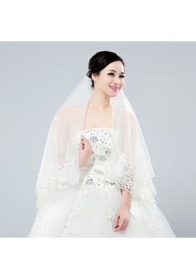 2014 One-Tier Tulle Wedding Veils with Scalloped Edge