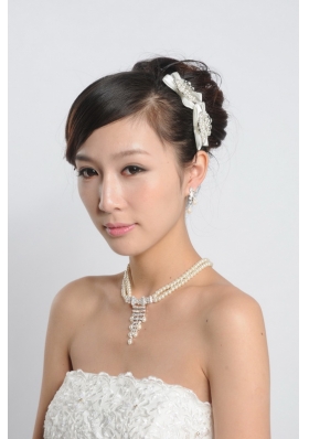 Amazing Alloy With Peals Wedding Jewelry Set Including Necklace Earrings And Headpiece