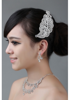 Artistic Alloy Rhinestone Jewelry Set Including Necklace Earring And Crown