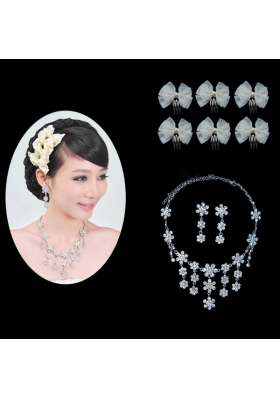 Beautiful Alloy With Pearls Wedding Jewelry Set Including Necklace Earrings And Headpiece