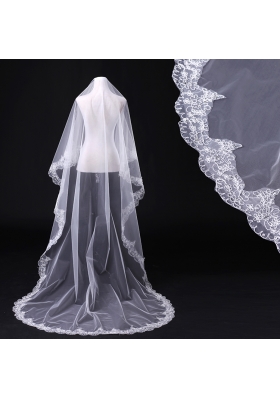 One-Tier Cut Edge White Classic Chapel Bridal Veils