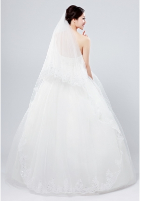 Two-Tier Tulle White Bridal Veils with Lace Edge