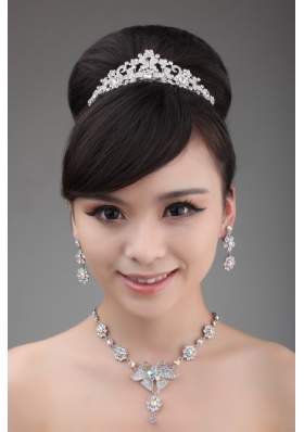 Multi Color Alloy Crystal Jewelry Set Including Necklace and Tiara