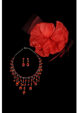 Nice Crystal Fabric Head Flower and Necklace