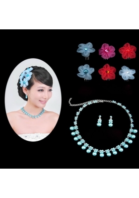 Multi Color Crystal Round Shaped Jewelry Set Including Necklace And Headpiece