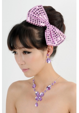 Alloy With Elegant Rhinestone Jewelry Set Including Necklace And Colorful Bowknot