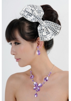 Alloy With Elegant Rhinestone Jewelry Set Including Necklace And Colorful Bowknot