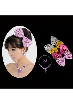 Alloy With Elegant Rhinestone Jewelry Set Including Necklace And Colorful Bowknot