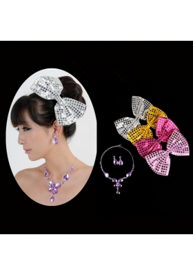 Alloy With Elegant Rhinestone Jewelry Set Including Necklace And Colorful Bowknot