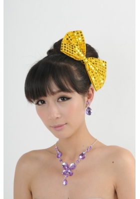 Alloy With Elegant Rhinestone Jewelry Set Including Necklace And Colorful Bowknot