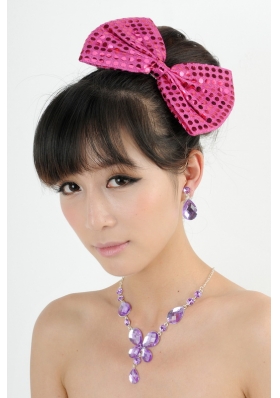 Alloy With Elegant Rhinestone Jewelry Set Including Necklace And Colorful Bowknot