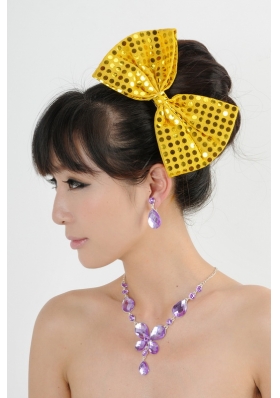 Alloy With Elegant Rhinestone Jewelry Set Including Necklace And Colorful Bowknot