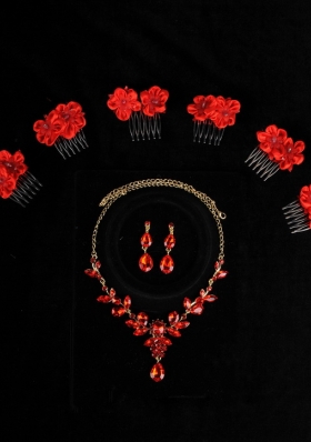 Attractive Necklace and Earing Wedding Jewelry Set with Hairpins