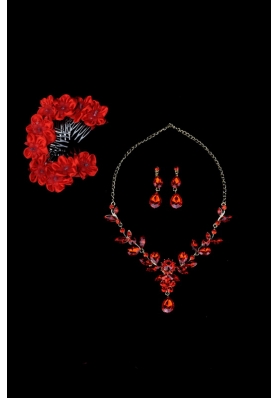 Attractive Necklace and Earing Wedding Jewelry Set with Hairpins