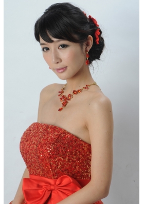 Attractive Necklace and Earing Wedding Jewelry Set with Hairpins