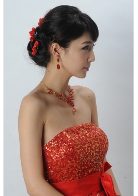 Attractive Necklace and Earing Wedding Jewelry Set with Hairpins