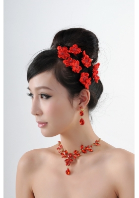 Attractive Necklace and Earing Wedding Jewelry Set with Hairpins