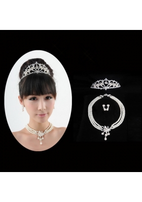 Dignified Crown with Wedding Jewelry Set Including Necklace And Earrings