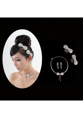 Dreamlike Artistic Crystal Necklace Bracele And Hair Bowknot