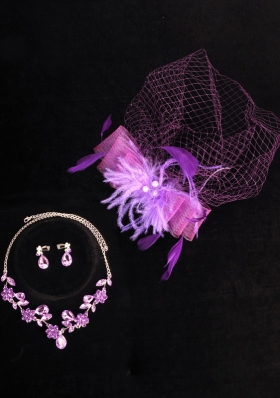 Graceful Purple Rhinestone Necklace And Earrings Wedding Jewelry Set