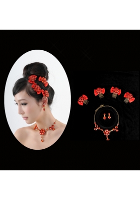 Heart In Heart Red Artistic Jewelry Set Including Necklace And Headpiece