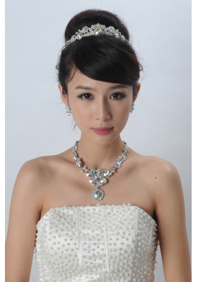 Multi Color Crystal Round Shaped Jewelry Set Including Necklace,Tiara