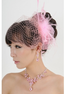 Pink Luxurious Rhinestone Ladies' Jewelry Set Including Necklace And Headpiece