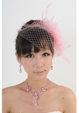 Pink Luxurious Rhinestone Ladies' Jewelry Set Including Necklace And Headpiece