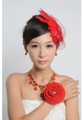 Red Crystals Alloy Plated Necklace And Earrings Jewelry Set