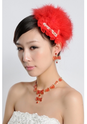 Red Luxurious Rhinestone Ladies' Jewelry Set Including Necklace And Headpiece