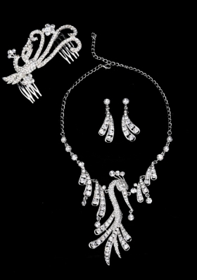 Round shaped Rotary Crystal Jewelry Set Including Necklace And Headpiece