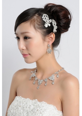 Shining Rhinestones Alloy Wedding Jewelry Set Including Necklace And Earrings