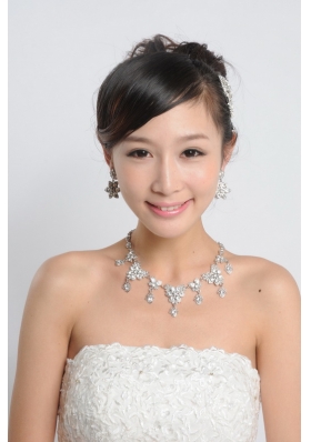 Shining Rhinestones Alloy Wedding Jewelry Set Including Necklace And Earrings