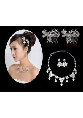 Shining Rhinestones Alloy Wedding Jewelry Set Including Necklace And Earrings