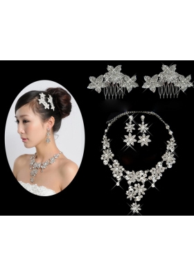 Star Shaped Shining Rhinestones Alloy Wedding Jewelry Set Including Necklace And Earrings