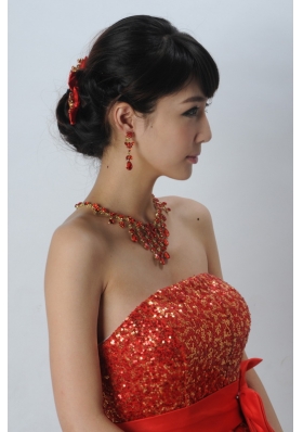 Exquisite Red Intensive Jewelry Set Necklace And Head Bowknot