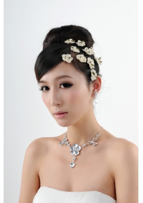 Gorgeous Dazzling Rhinestone Jewelry Set Necklace And Headflower