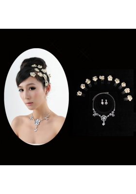 Gorgeous Dazzling Rhinestone Jewelry Set Necklace And Headflower