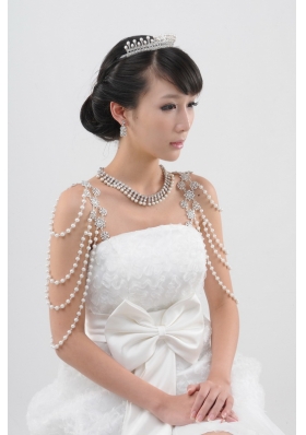 Imitation Pearl Necklace Earing and Tiara Jewelry Sets