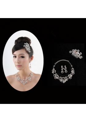 Intensive Flowers Beaded Necklace Tiara and Earrings Jewelry Set