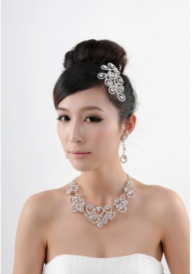 Intensive Flowers Beaded Necklace Tiara and Earrings Jewelry Set