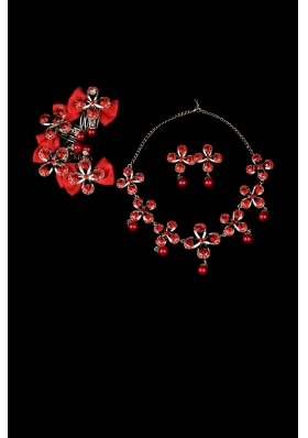 Mysterious Red Intensive Flowe Necklace  And Headflower