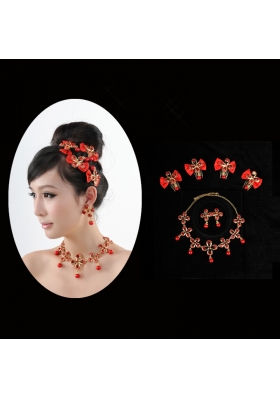 Mysterious Red Intensive Flowe Necklace  And Headflower