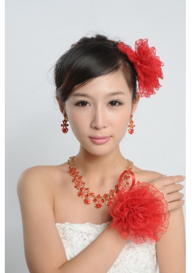 Red and Gold Jewelry Sets Including Necklace and Earings