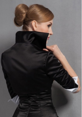 Black High Neck  Satin Popular Jacket with 3/4 Sleeves