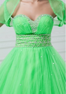 Exquisite Open Front Organza Spring Green Quinceanera Jacket For 2014